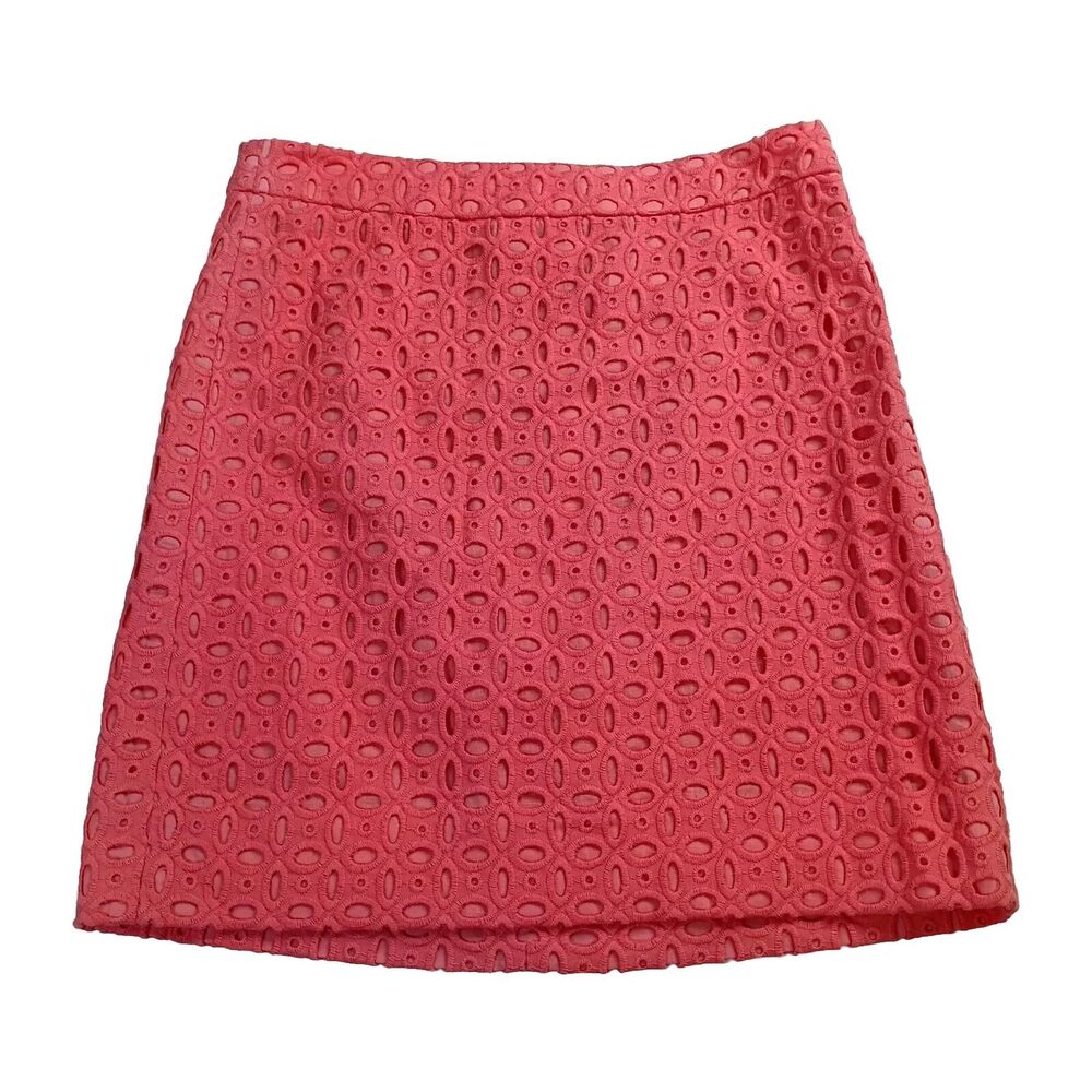 J Crew Pencil Mini Skirt‎ Women’s Size 00 Pink Explored Eyelet Lining Cotton
